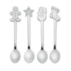 Set de 4 cuillères à thé de Noël personnalisables en inox mat avec pain d'épice, étoile, bonhomme de neige et botte