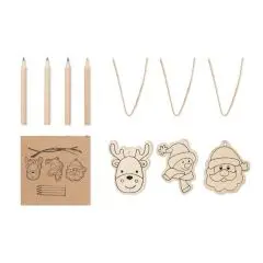 Kit de décorations de Noël en bois à colorier personnalisable avec renne, bonhomme de neige, Père Noël et 4 crayons