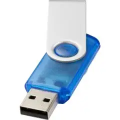 Clé USB publicitaire rotative bimatière plastique translucide bleu et aluminium argent mécanisme pivotant 360 degrés sans capuchon