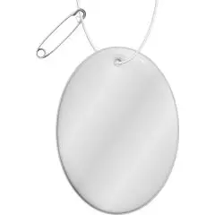 Attache réfléchissante ovale personnalisable blanche en PVC avec cordon et épingle de sûreté RFX H-16