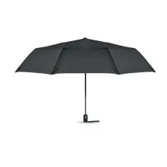 Parapluie tempête publicitaire ROCHESTER noir ouvert avec mât en acier et poignée noire à bouton