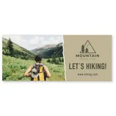 Enveloppe kraft de pansements anti-ampoules personnalisée avec photo de randonneur en montagne et logo sur fond beige