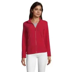 Veste polaire femme personnalisée NORMAN WOMEN rouge portée de face, col montant et fermeture zippée intégrale