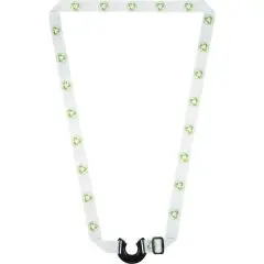 Lanyard porte-bouteille recyclé LIAN en RPET blanc sublimé de motifs verts avec anneau noir et boucle coulissante