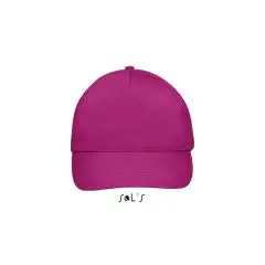 Casquette personnalisée SUNNY fuchsia en coton brossé vue de face, 5 panneaux et visière préformée