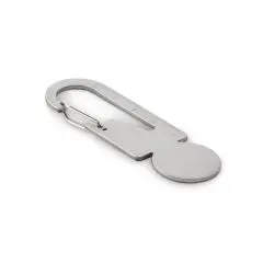 Porte-clés multifonctionnel personnalisé MULTIKEY en métal brossé argent, vue en perspective avec règle graduée