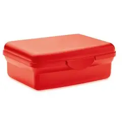 Lunch box personnalisée rouge en plastique recyclé avec couvercle et fermeture clip en façade