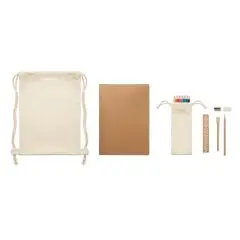 Kit de coloriage personnalisé avec sac à cordelettes en coton, bloc A4 recyclé, crayons de couleur et règle