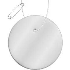 Attache réfléchissante personnalisée ronde blanche en PVC avec cordon blanc et épingle de sûreté