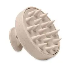 Brosse de massage du cuir chevelu MASSAGE beige avec picots souples en silicone et poignée arrondie en PP