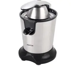 Presse-agrumes personnalisé Prixton BIO XP4 aspect métal brossé avec levier argenté et socle noir