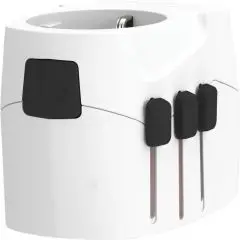 Adaptateur de voyage personnalisable SKROSS PRO Light blanc avec broches coulissantes noires déployées