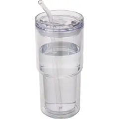 Gobelet double paroi personnalisable transparent 480 ml avec couvercle pivotant et paille coudée