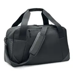 Sac de sport personnalisé noir en ripstop 300D avec anses, bandoulière et poche avant zippée