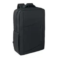 Sac à dos RPET personnalisé METRO noir pour ordinateur 15 pouces, poche frontale zippée et couture diagonale