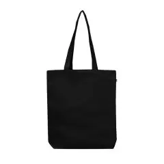 Sac shopping personnalisable TRISTAN noir en coton recyclé, anses longues, fabriqué en France