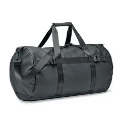 Sac polochon personnalisé noir en bâche tarpaulin avec anses réunies par une poignée de confort et sangles