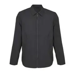 Veste imperméable personnalisée noire unisexe à col chemise et fermeture zippée, vue de face à plat