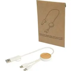 Câble 5 en 1 Chechia en plastique recyclé de 30 cm pour la synchronisation des données et la charge rapide de 27 W avec détails en bambou