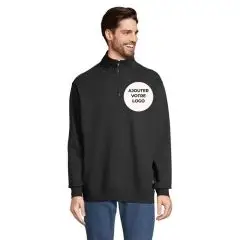 Sweat publicitaire unisexe noir Conrad avec col camionneur et quart de zip plastique ton sur ton