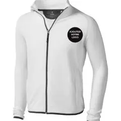 Veste polaire homme personnalisé blanche avec logo LRD GROUP et finitions noires contrastées
