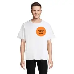 Tee-shirt oversize blanc unisexe Legacy coupe ample - vue face avant jersey coton recyclé